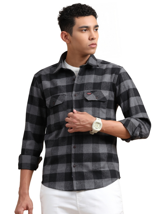 Bruising Checked Cotton Two Pocket Shirt