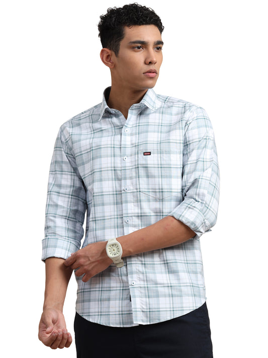 Blue grey & White cotton check shirt