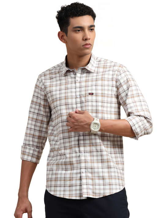 Brown With White Check Shirt