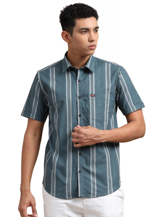 Dark Green Grey Strips Shirt