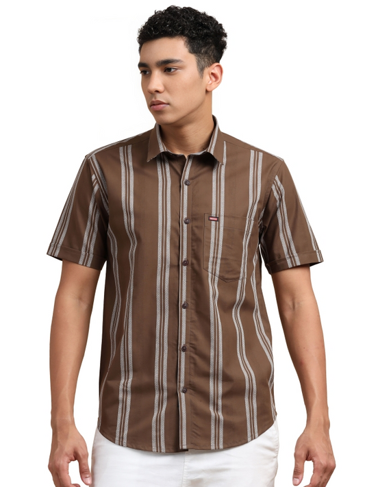 Coffee Brown Strips Shirt
