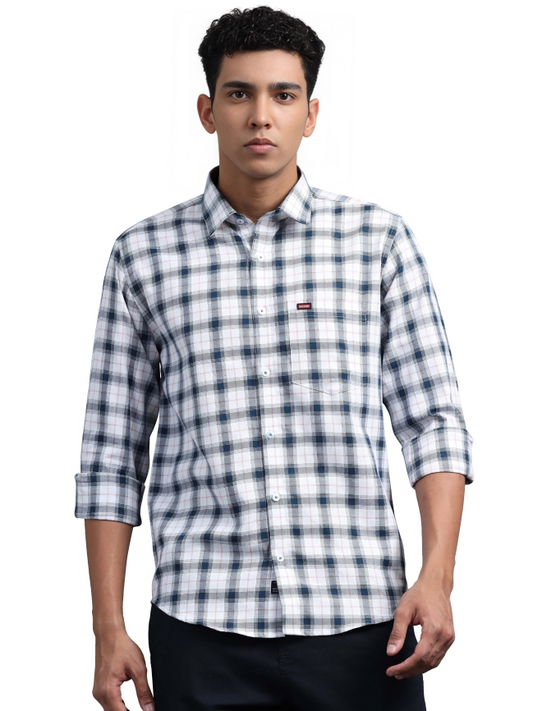 Blue & White Cotton Casual Shirt