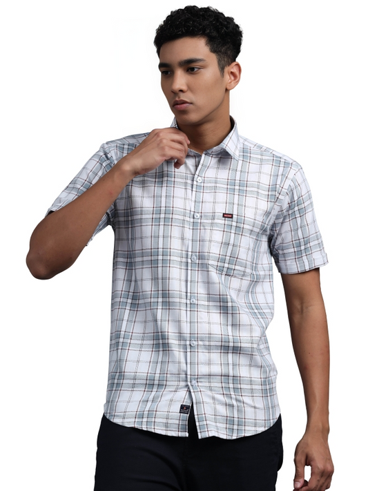 Light Gray Checked Cotton Casual Shirt