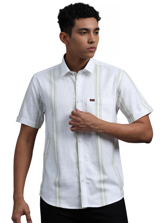 Light Green & Off White Strips Shirt