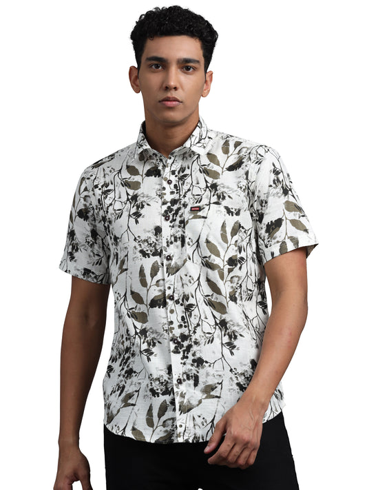 White Floral Print Casual Shirt