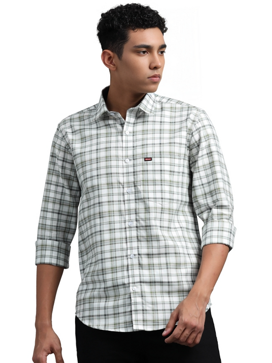 Green With White Check Shirt