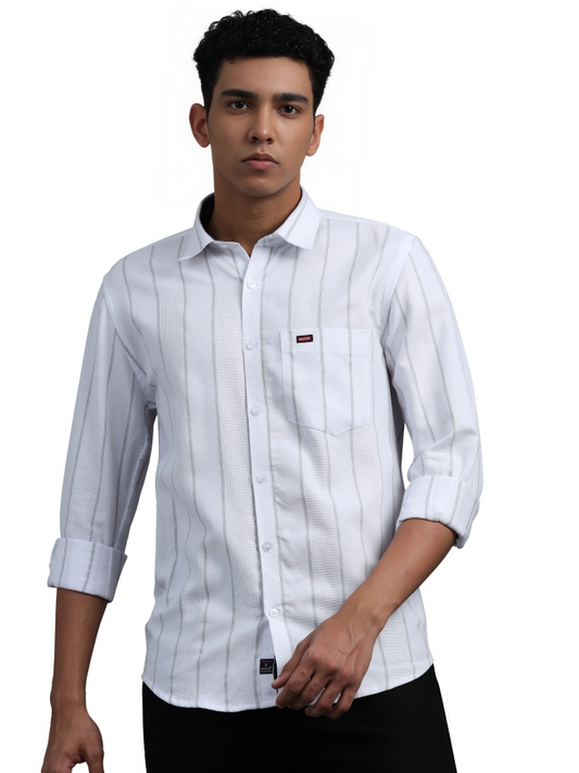 White Strips Cotton Casual Shirt