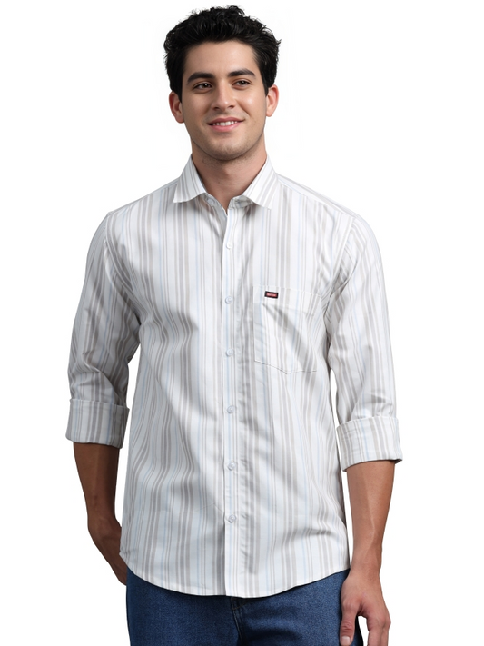 Off White & Light Brown Strips Shirt