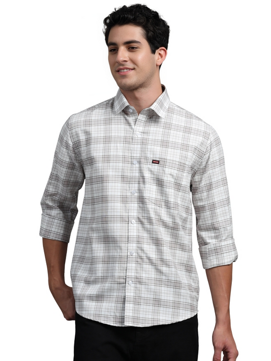 White With Brown Check Shirt