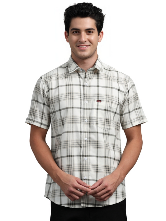 Brown With Off White Checked Shirt