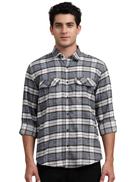 Bruising Checked Cotton Two Pocket Shirt