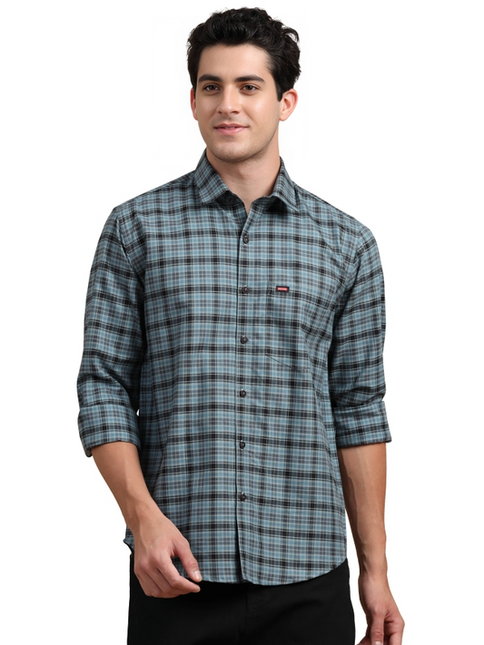 Dark Gray & Black Cotton Check Shirt