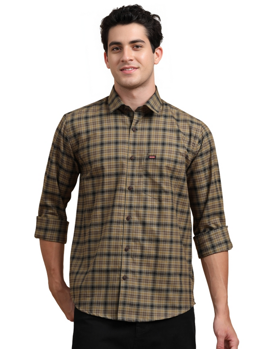 Bronze & Black Cotton Check Shirt