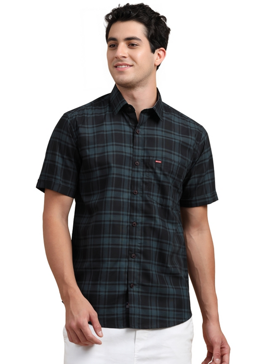 Dark Green Checked Half Sleeve