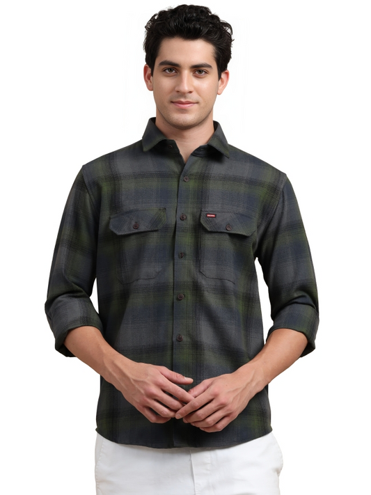 Bruising Checked Cotton Two Pocket Shirt