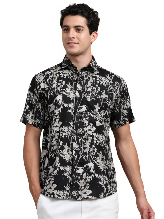 Black Floral Print Casual Shirt