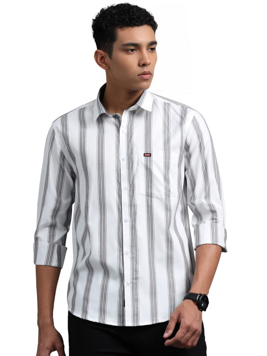 White & Black Strips Cotton Shirt