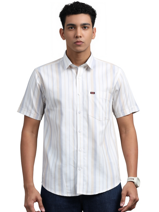 Pastel Colour Stripes Cotton Casual Shirt