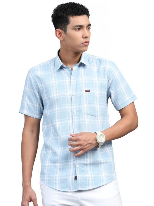 Pastel Blue Cotton Check Shirt