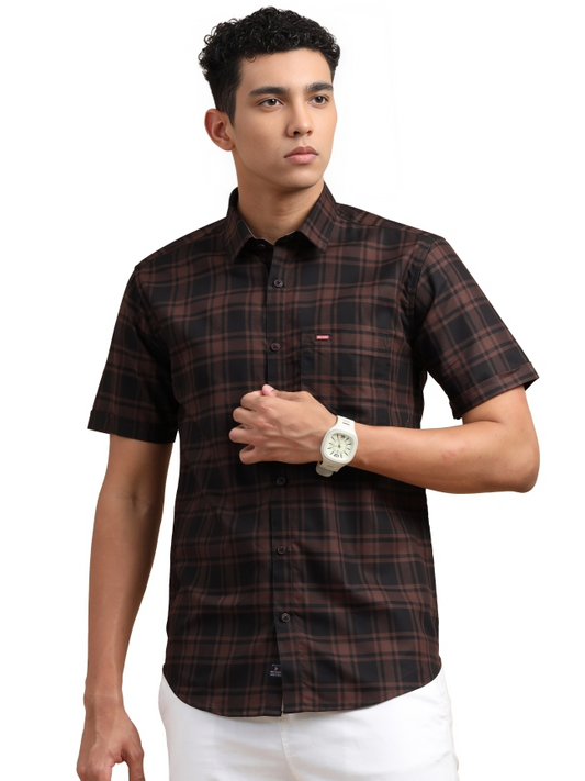 Dark Brown Checked Half Sleeve