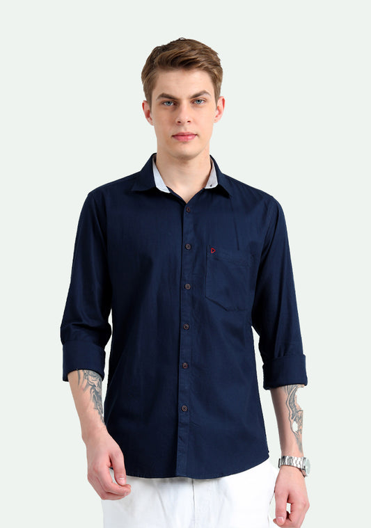 Pure Cotton Navy Blue Solid Shirts