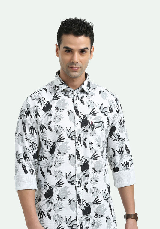 White Grey Leaf Print Shirts