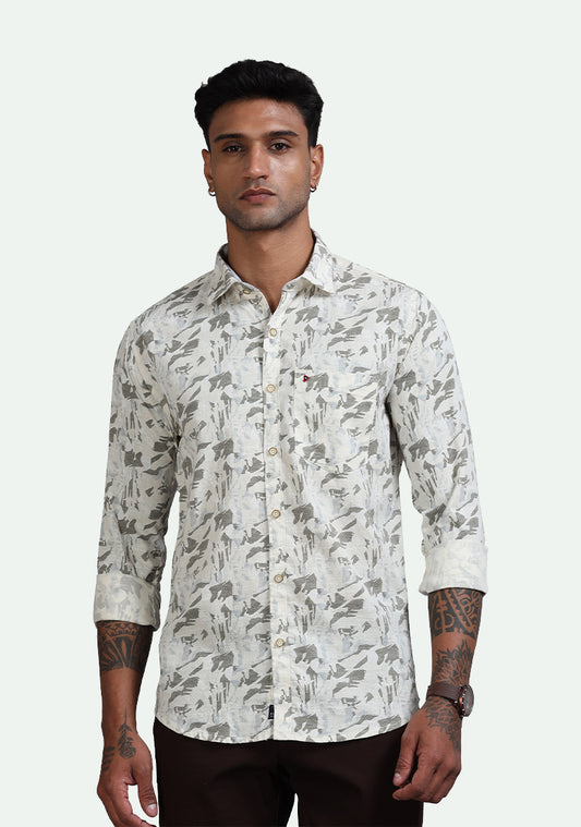 Cream & Brown Abstract Print Shirts