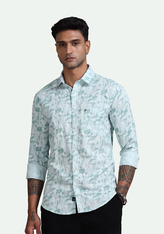 Light Blue & Green Abstract Print Shirts