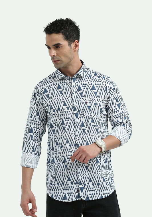 White & Blue Opaque Print Shirts
