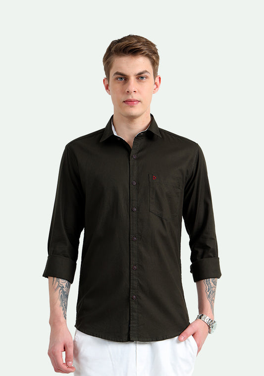 Pure Cotton Dark Green Solids Shirts