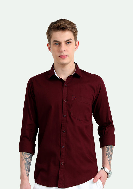 Pure Cotton Dark Wine Solid Shirts