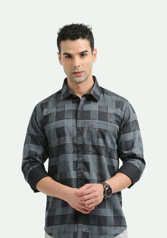 Dark Grey Printed Checked Shirts