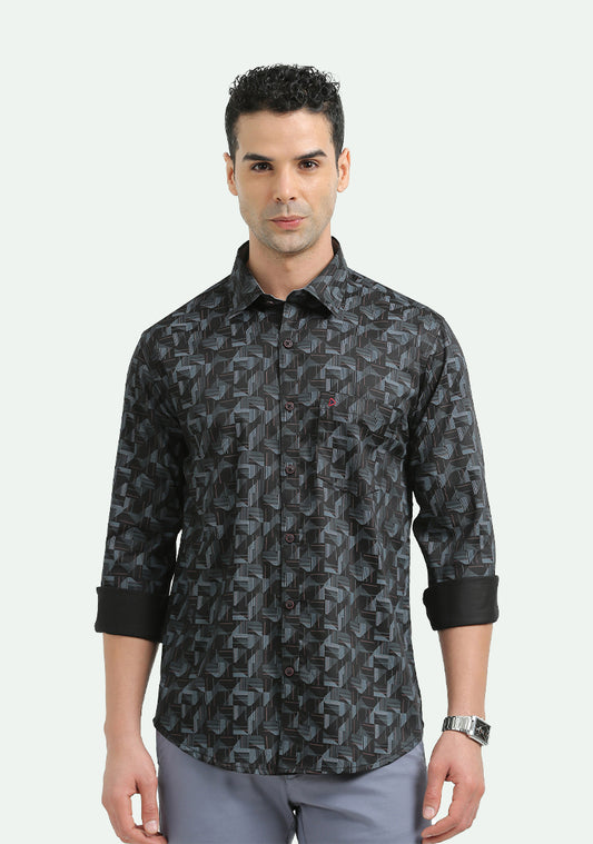 Black & Blue Print Shirts Full Sleeve