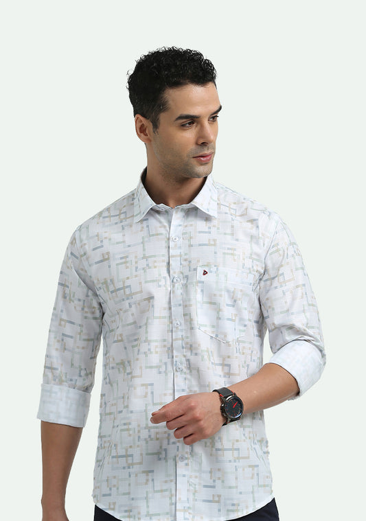White Abstract Print Shirts