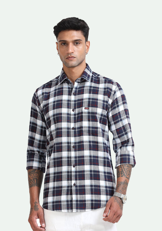 Navy Blue White Checks Shirts