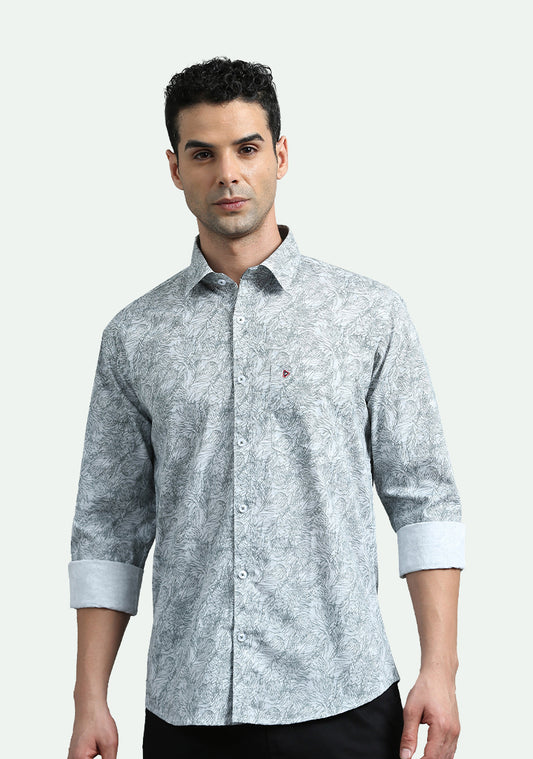 Off White & Green Floral Print Shirts