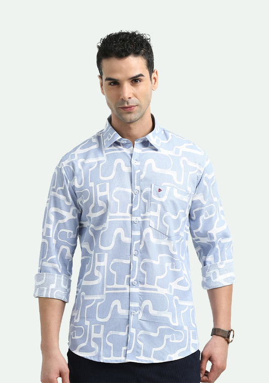 Ice Blue Abstract Print Shirt