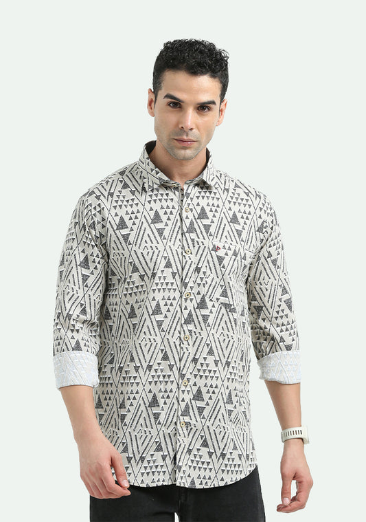 Cream & Brown Opaque Print Shirts