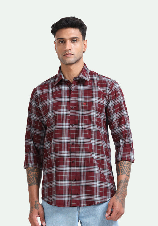 Dark Red Code Checks Shirts