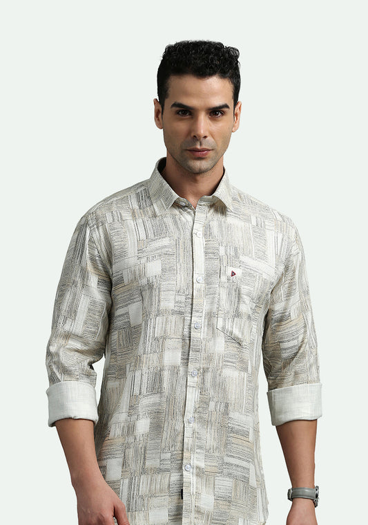Cream Abstract Print Shirt