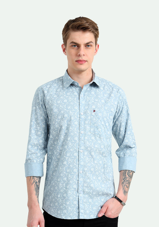 Ice Blue Slup Floral Print Shirt