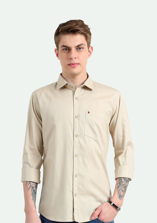 Pure Cotton Beige Solid Shirts