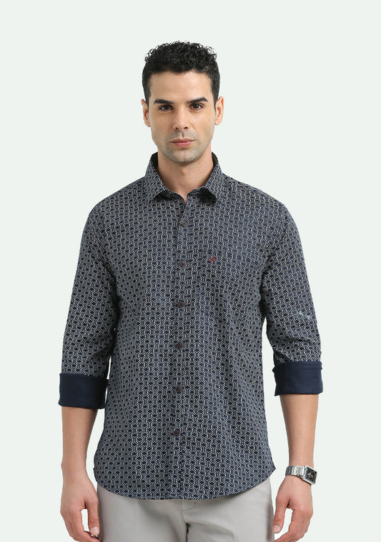 Dark Blue Pattern Design Print Shirts