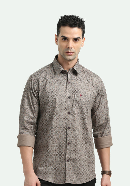 Brown Geometric Print Shirts