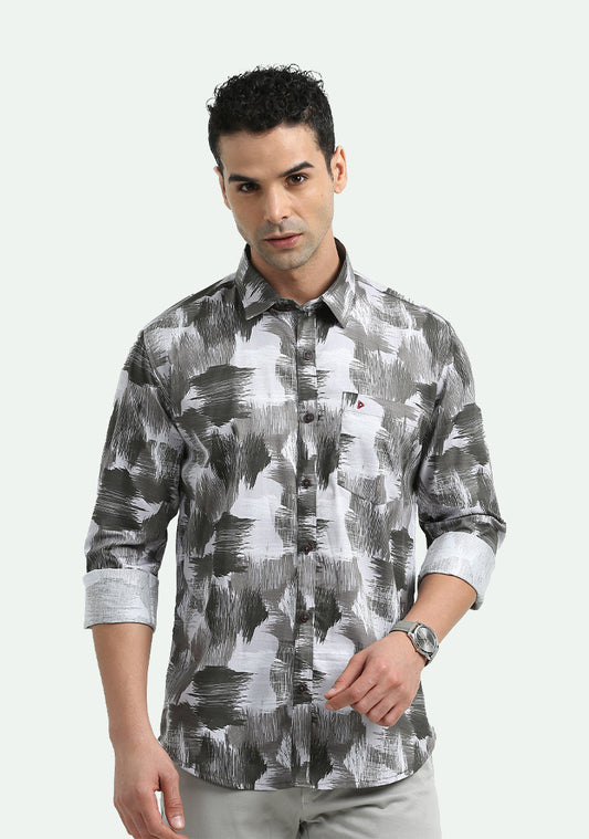 Off White With Brown Painting Design Print Shirts