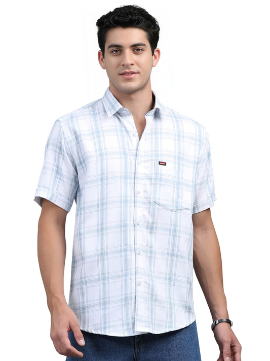 Pastel Blue & White Cotton Check Shirt