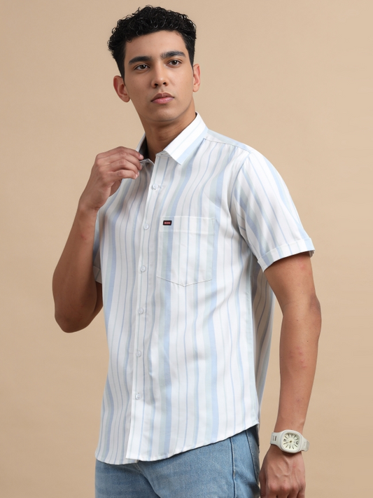 Pastel Colour Stripes Cotton Casual Shirt