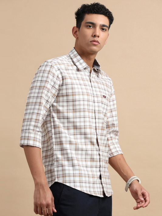 Brown With White Check Shirt