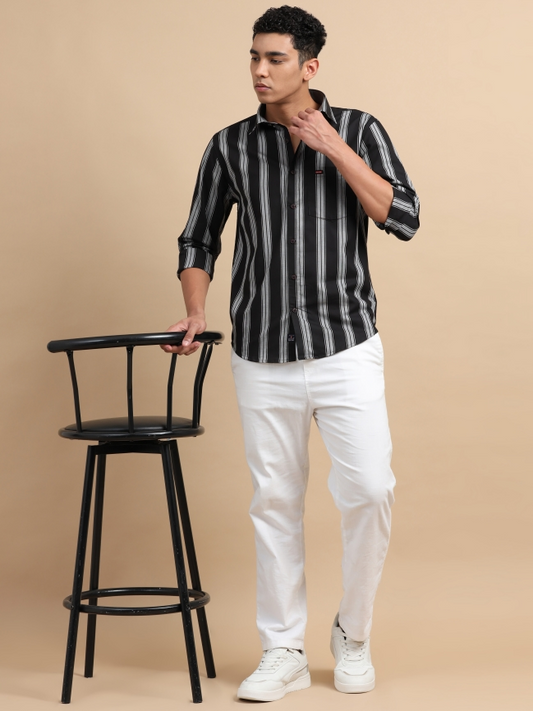Black & White Strips Cotton Shirt