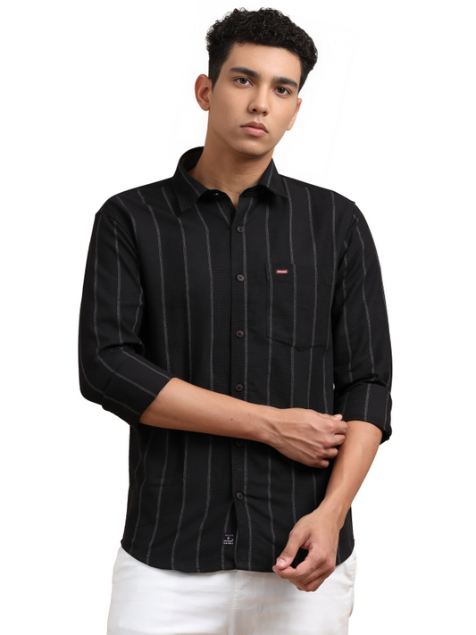 Black Strips Cotton Casual Shirt